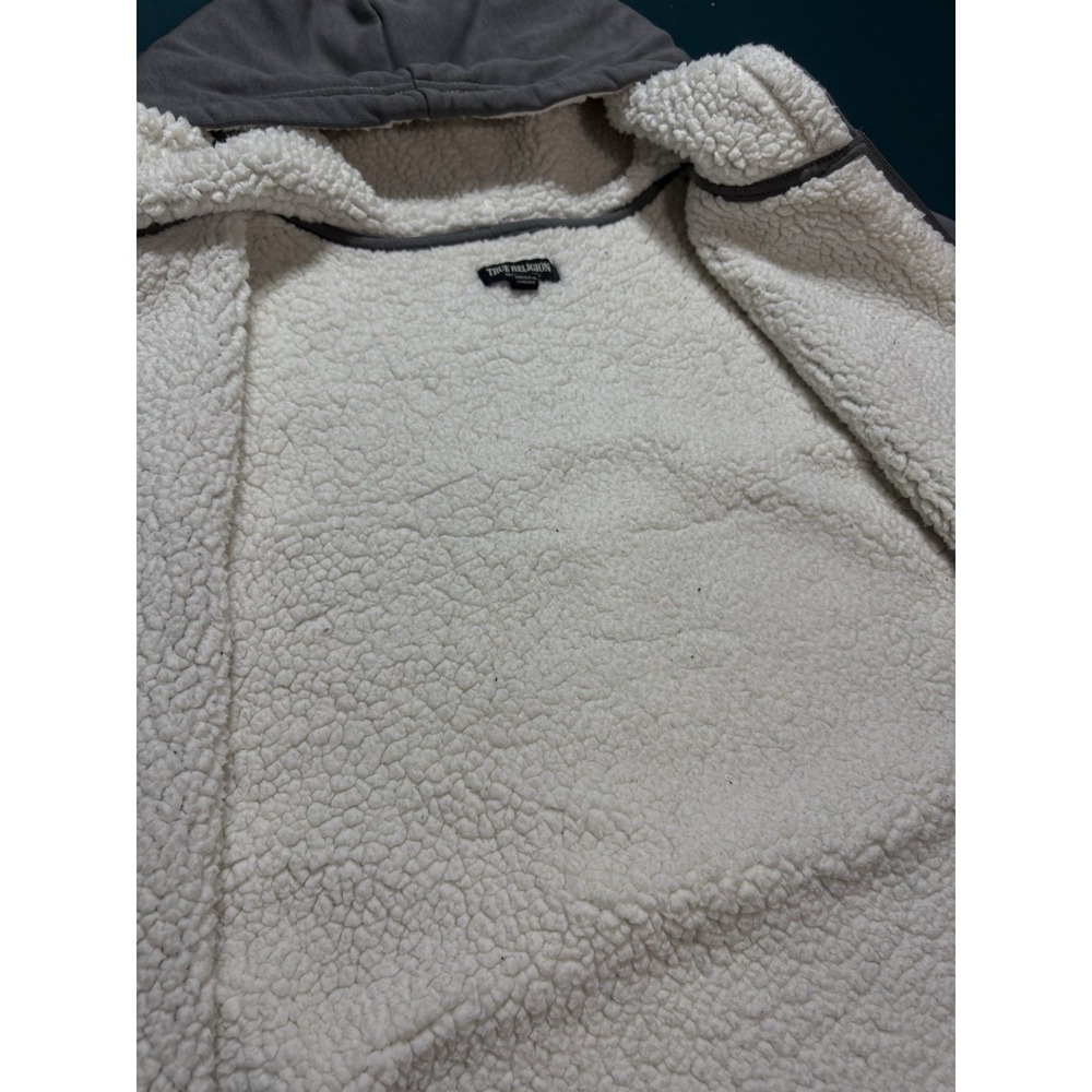 True Religion Buddha Sherpa Lined Full Zip Hoodie Sweatshirt Men's Large Gray - Picture 9 of 13